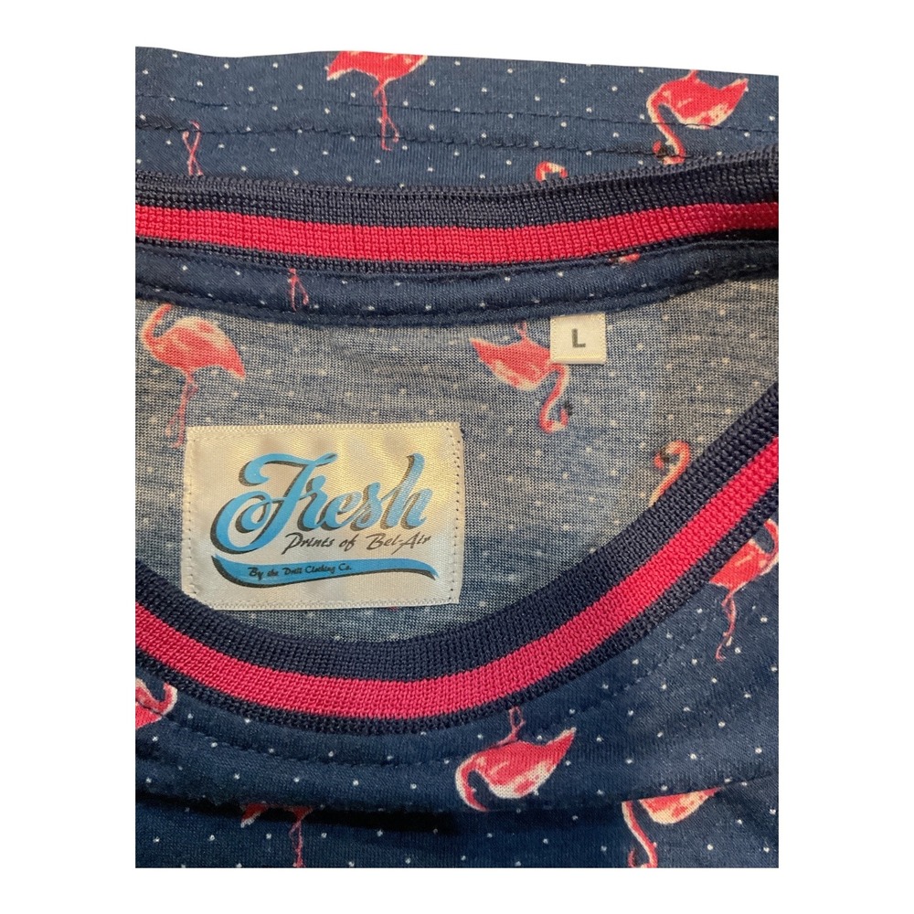 Fresh Prints of Bel-Air Mens Flamingo Polka crew Dot T-Shirt Navy Blue Pink L - Picture 4 of 5